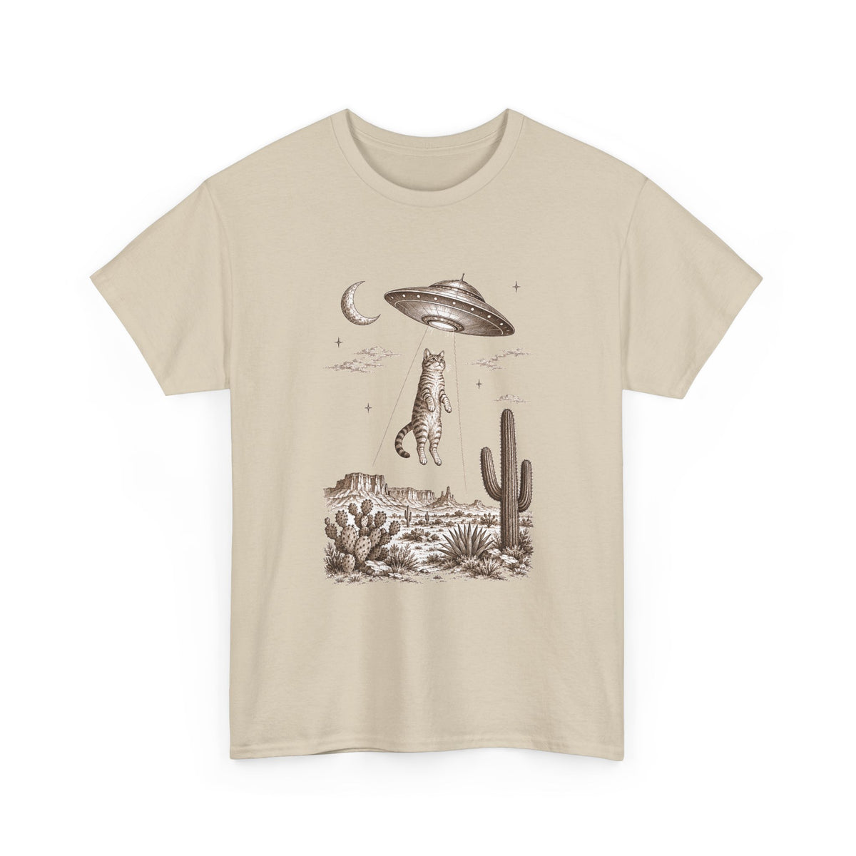 UFO Cat Abduction T-Shirt Sepia Desert Tabby Alien Beam Tee