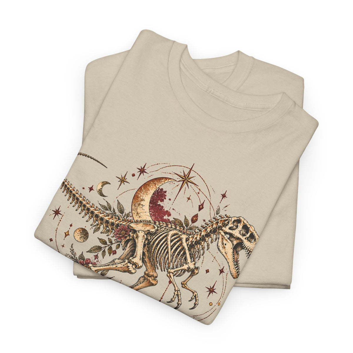 Celestial T-Rex Skeleton T-Shirt, Dinosaur Fossil Moon Stars Graphic Tee Unisex Dark Academia Shirt