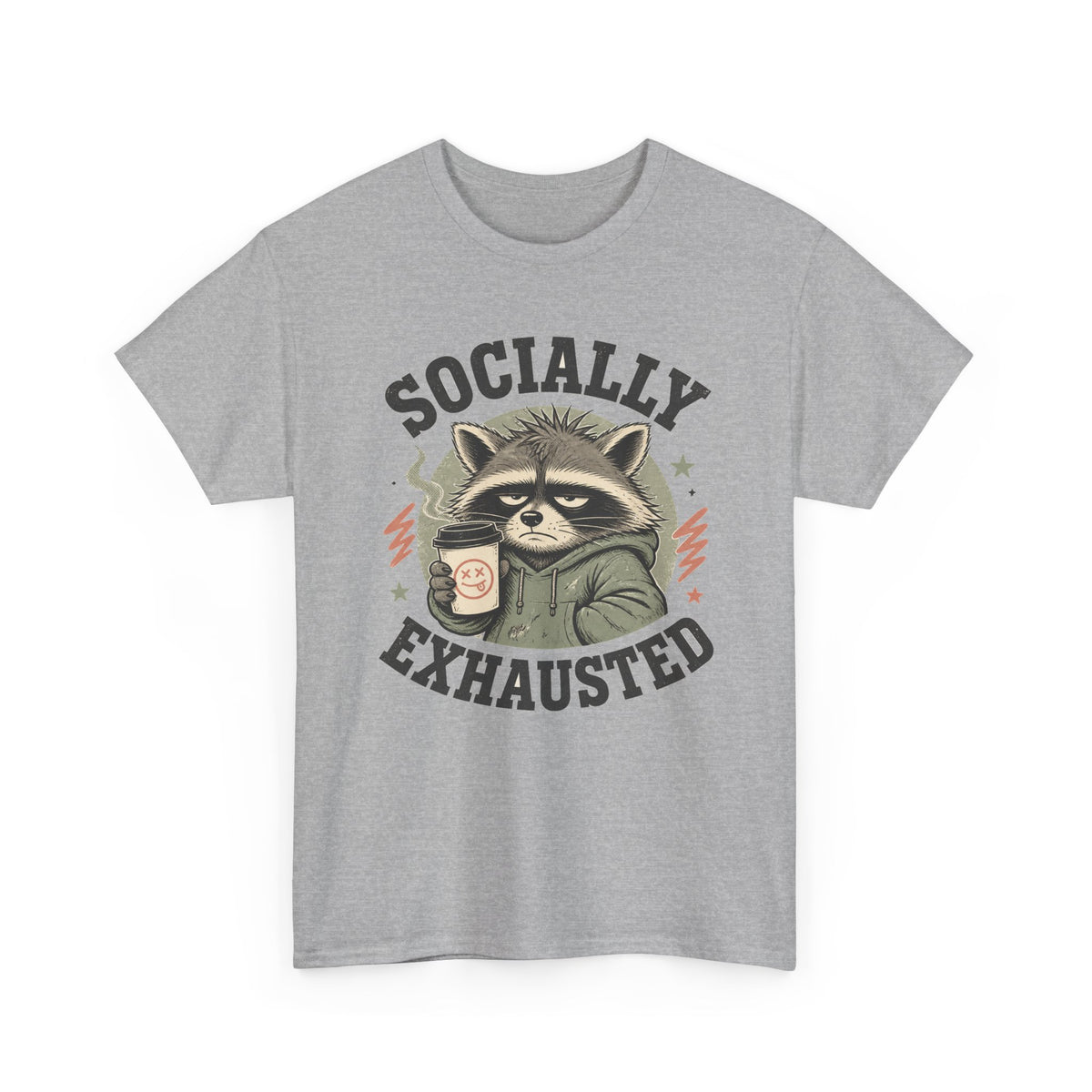 Socially Exhausted Raccoon T-Shirt Funny Introvert Coffee