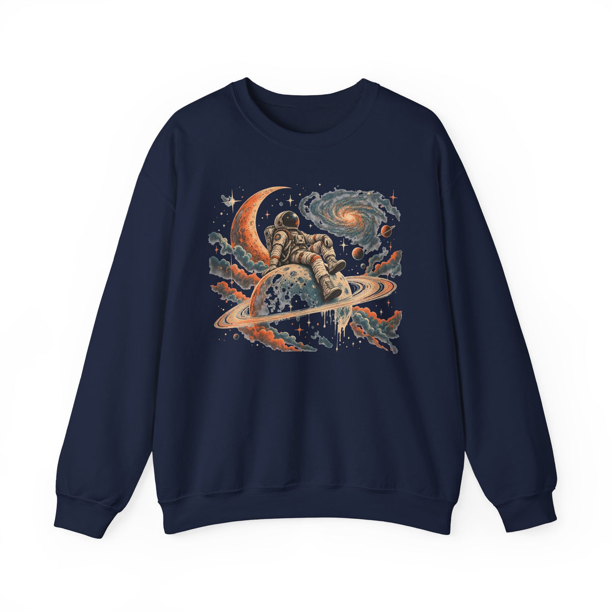 Astronaut on Saturn Sweatshirt Chill Astronaut Ringed Planet Galaxy Crewneck
