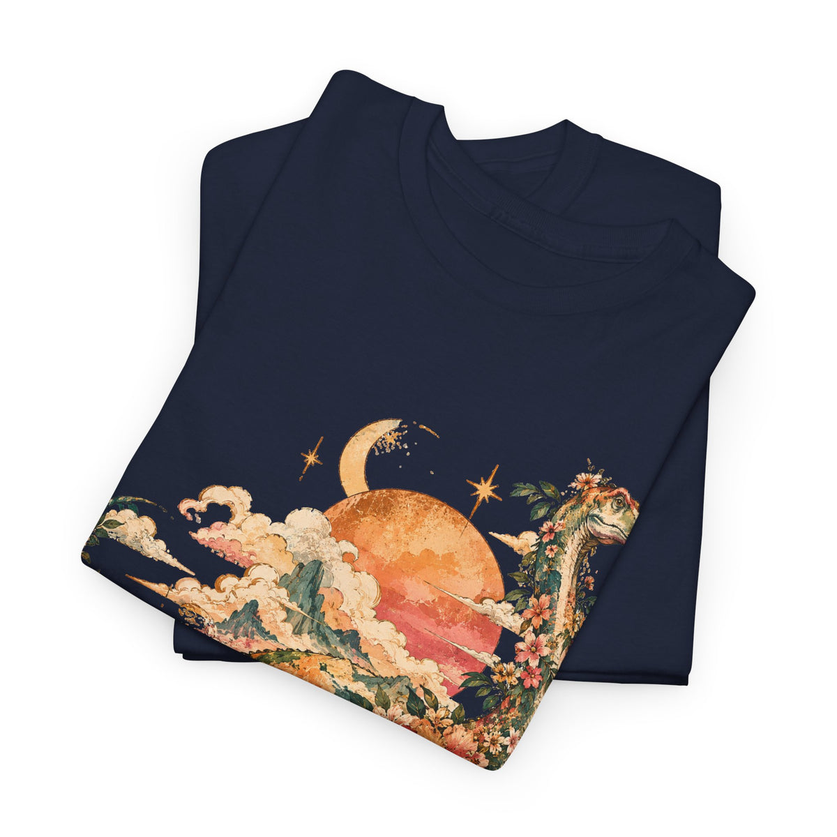 Floral Dinosaur T-Shirt, Vintage Brontosaurus Sunset Mountains Graphic Tee Unisex Nature Shirt