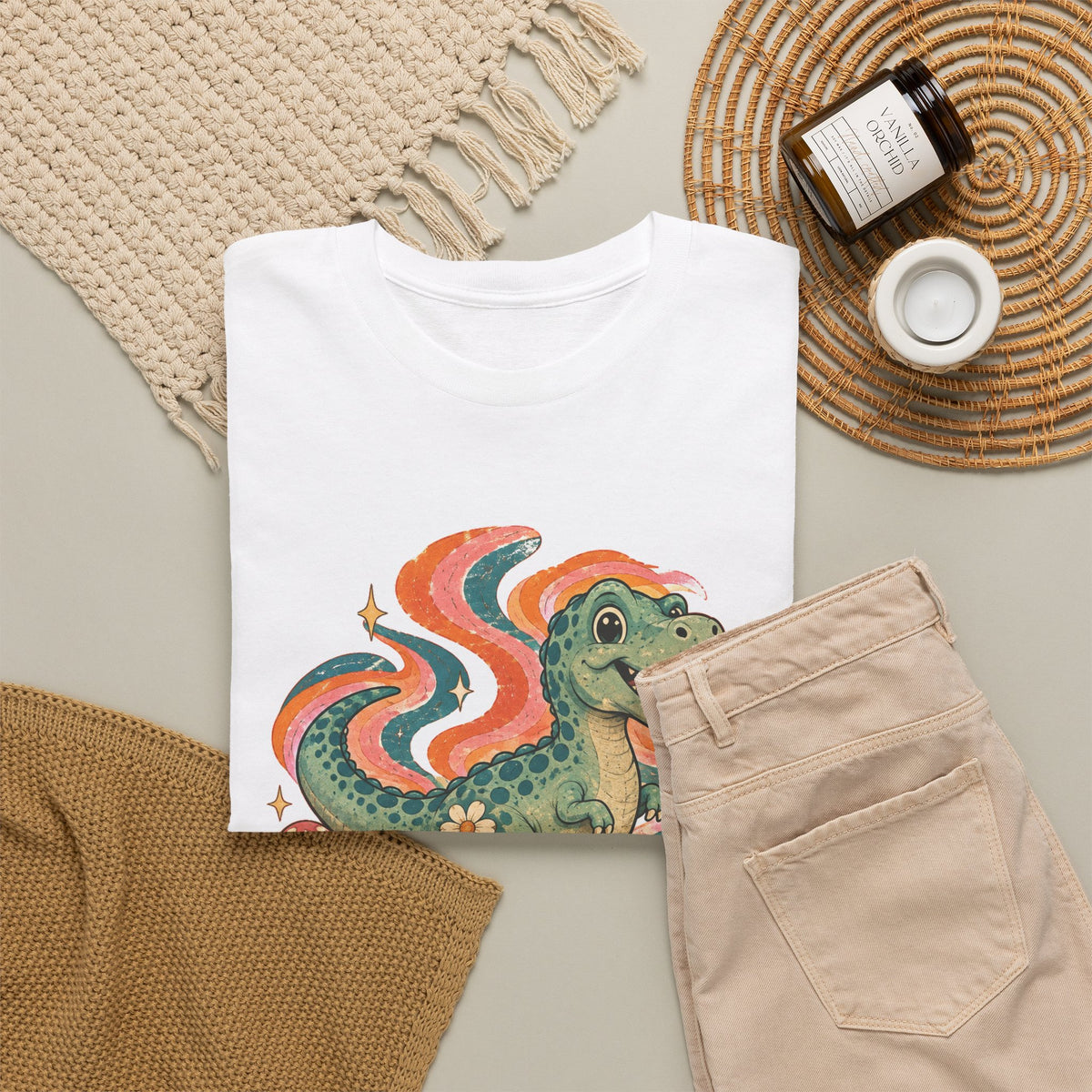 Groovy T-Rex T-Shirt Retro 70s Dinosaur Mushroom Daisy Tee