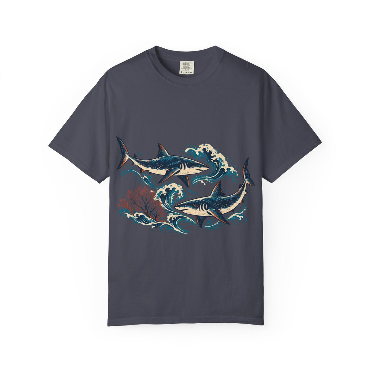 Great White Sharks Ukiyo Wave Tee Japanese Woodblock Shark Ocean Coral Shirt