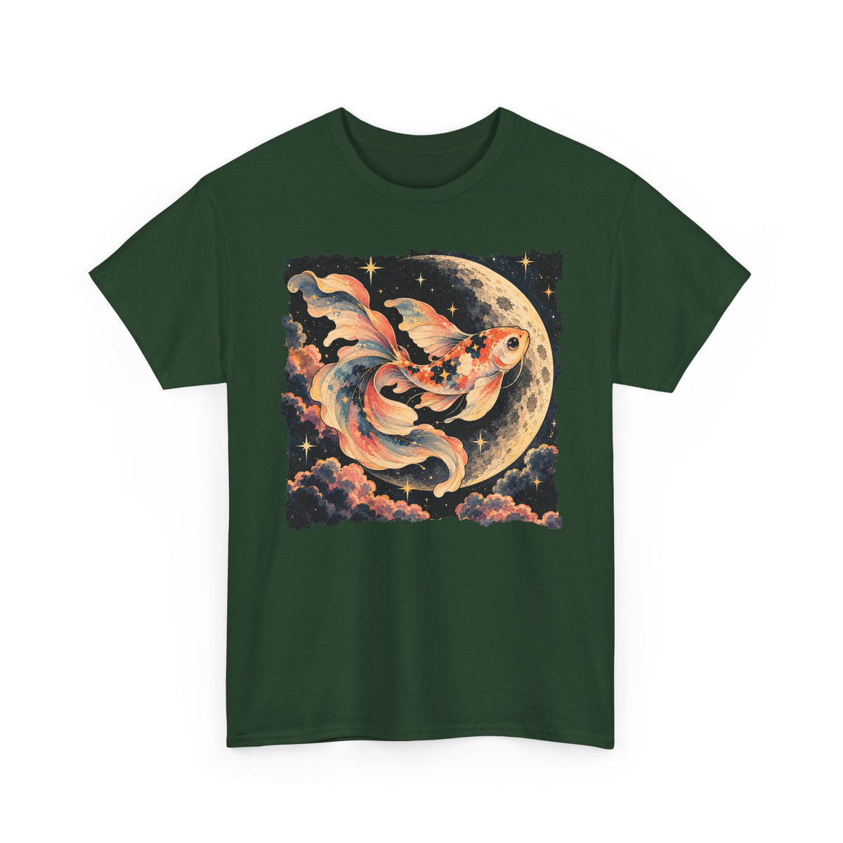 Koi Fish Moon T-Shirt Celestial Koi Night Sky Full Moon Graphic Tee Unisex