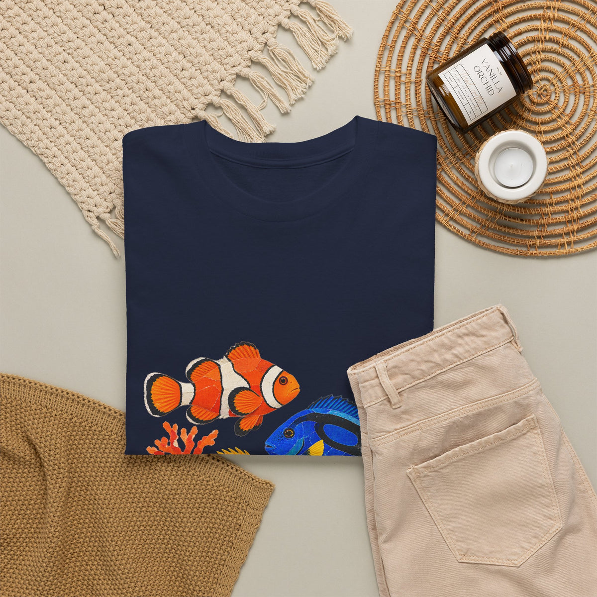 Tropical Fish Coral Collage Tee Clownfish Blue Tang Butterflyfish Coral Reef Ocean Shirt