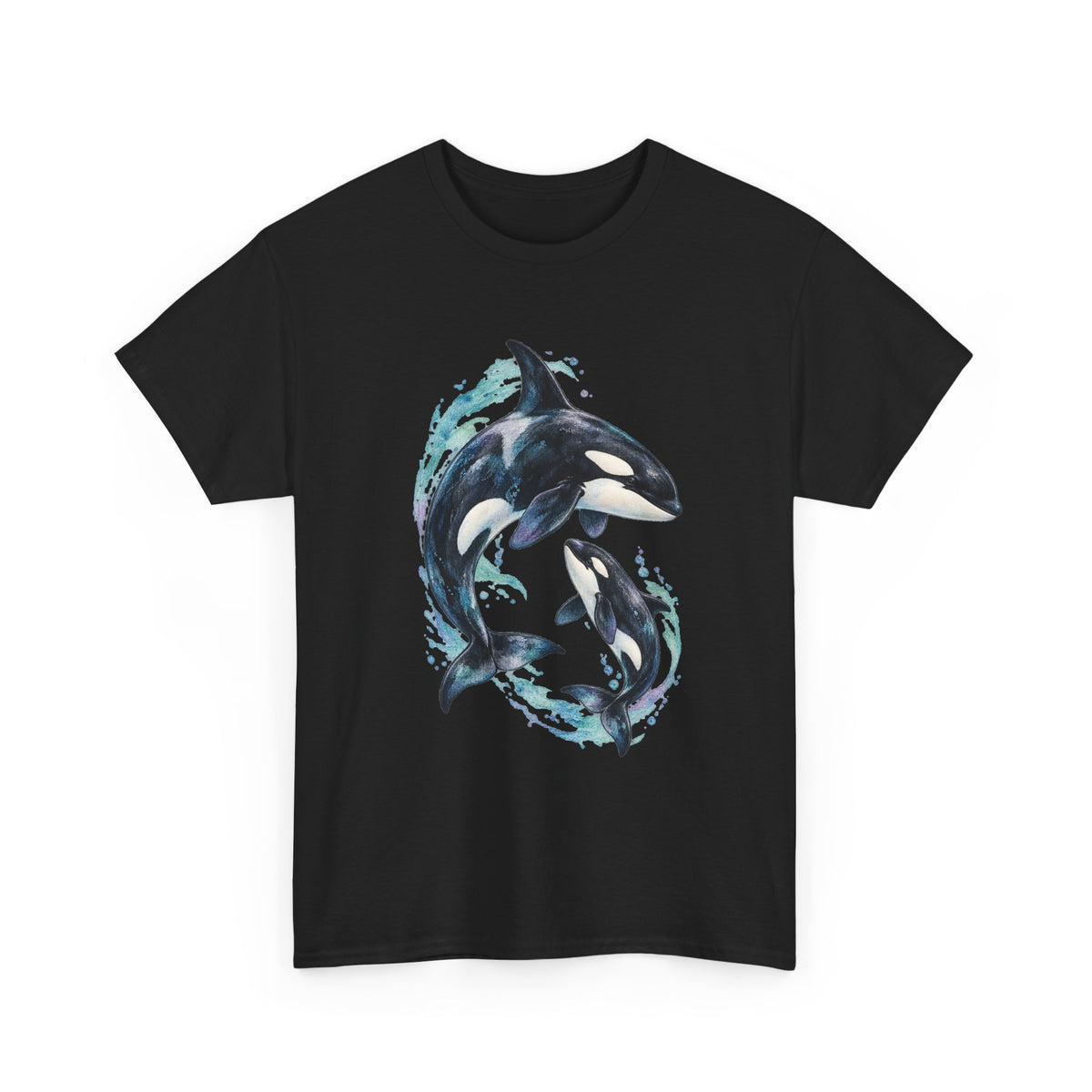 Orca Mother and Calf Tee Watercolor Killer Whale Mom and Baby Ocean Splash Shirt