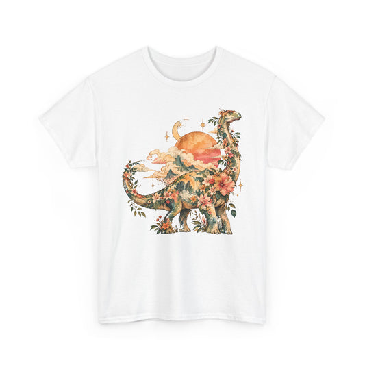 Floral Dinosaur T-Shirt, Vintage Brontosaurus Sunset Mountains Graphic Tee Unisex Nature Shirt