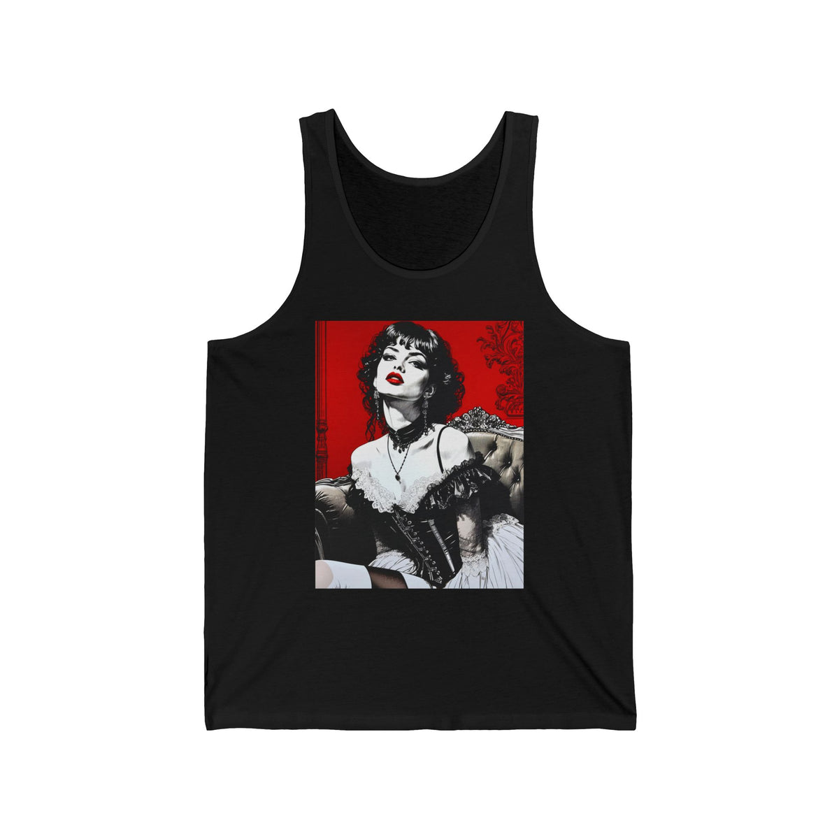 Gothic Glam Lady Red Lips Graphic Tank Top Unisex Jersey Tank