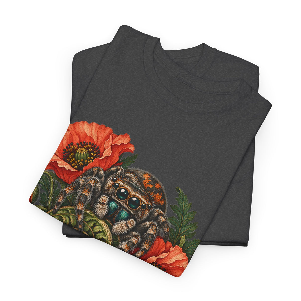 Jumping Spider Poppy Fern T-Shirt Botanical Arachnid Floral Tee