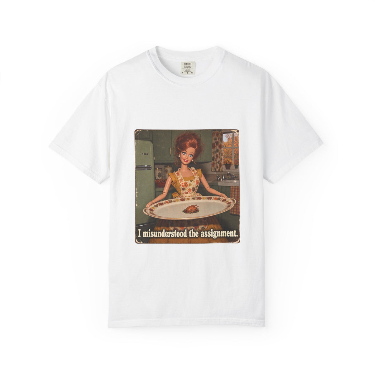 I Misunderstood the Assignment Funny Thanksgiving Tee Retro Doll Tiny Turkey Sarcastic Shirt