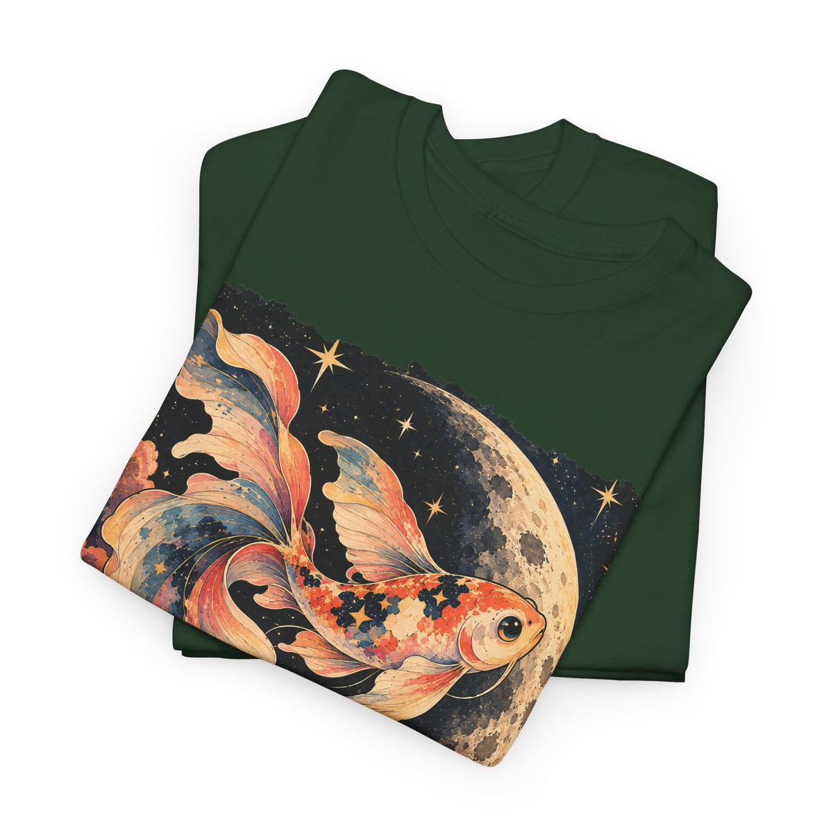 Koi Fish Moon T-Shirt Celestial Koi Night Sky Full Moon Graphic Tee Unisex