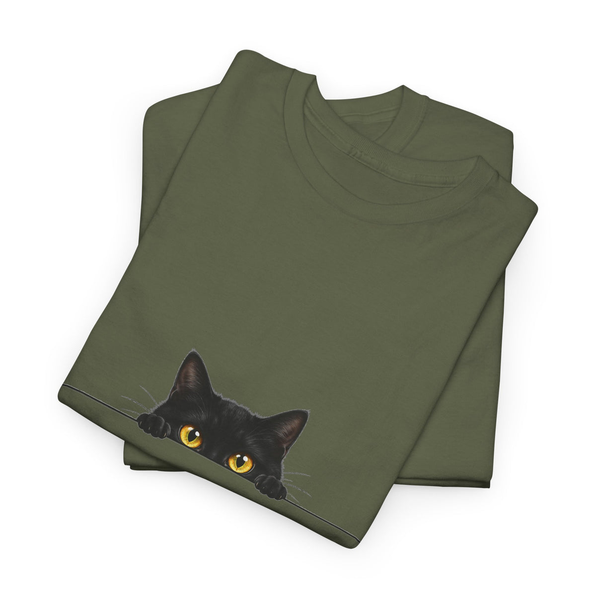 Peeking Black Cat T-Shirt Amber Eyes Over Ledge Funny Cat Lover Tee