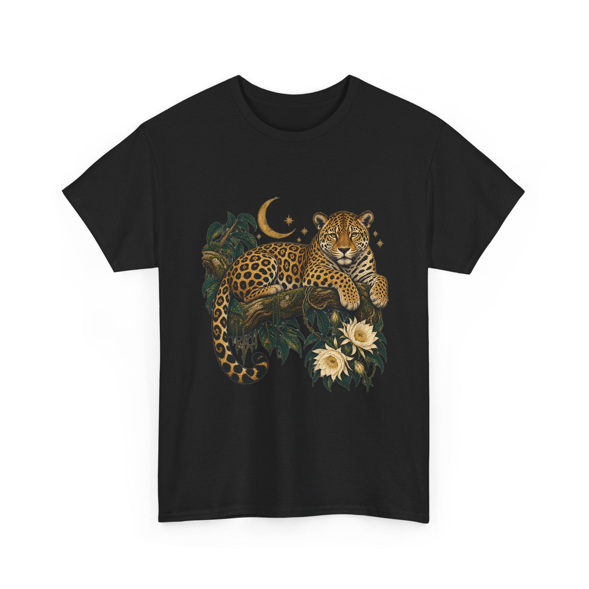 Jaguar Night Bloom Moon T-Shirt Celestial Big Cat Tee