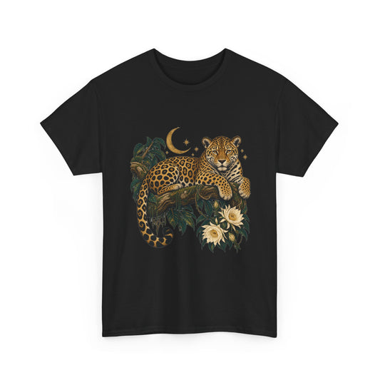 Jaguar Night Bloom Moon T-Shirt Celestial Big Cat Tee