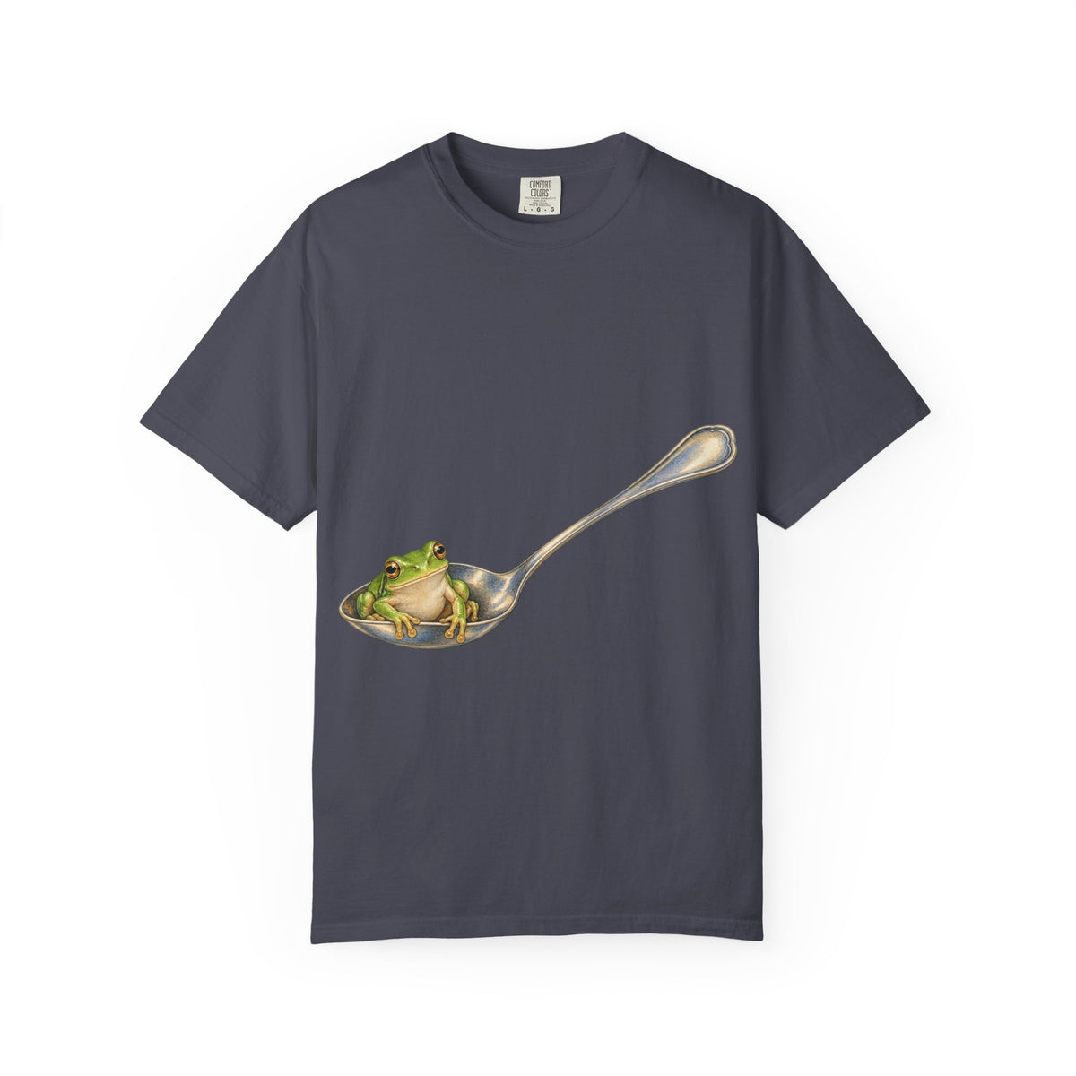 Green Tree Frog in Silver Spoon Tee Cute Frog Spoon Macro Wildlife Shirt