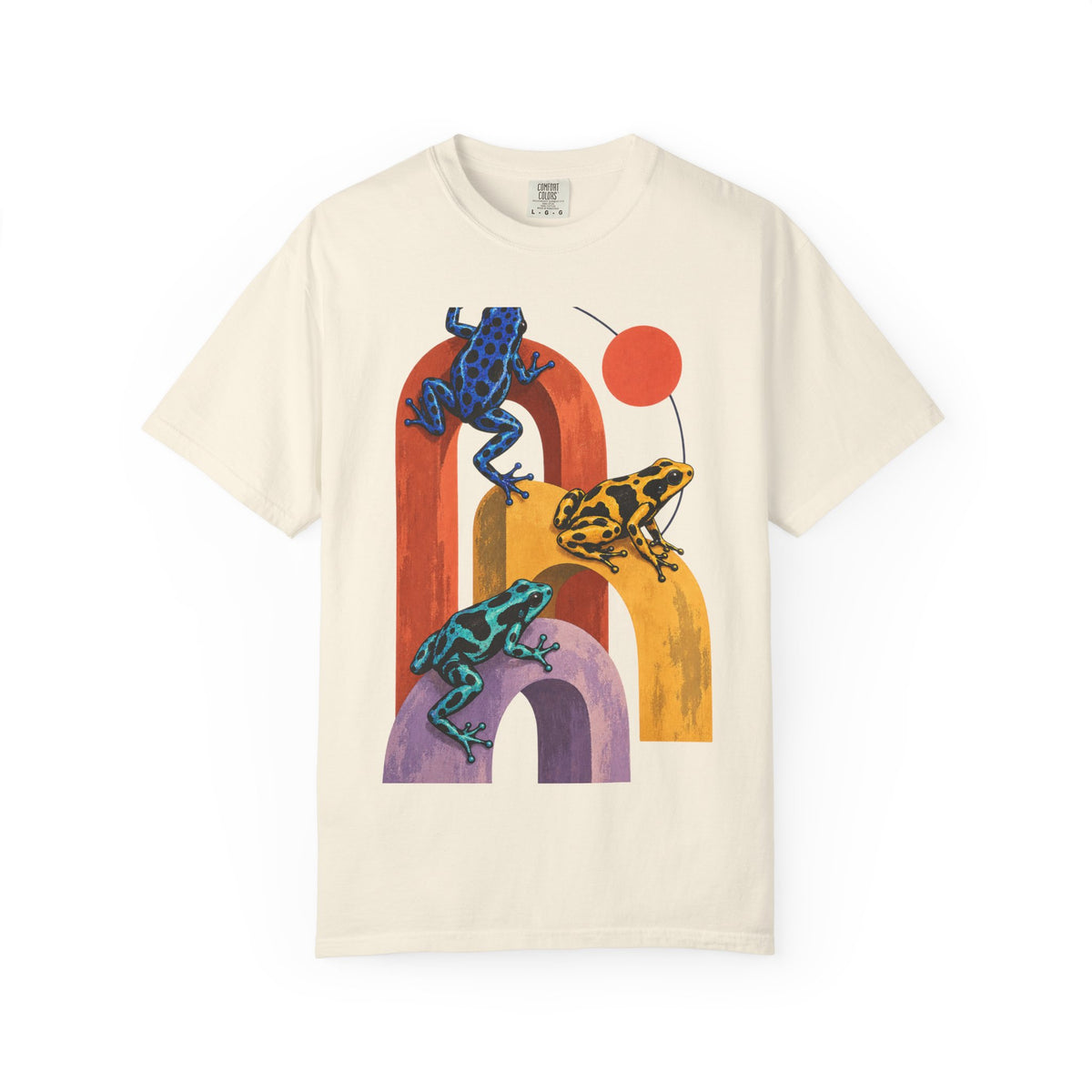 Poison Dart Frogs Colorful Arches Red Sun Tee Midcentury Geometric Frog Wildlife Shirt