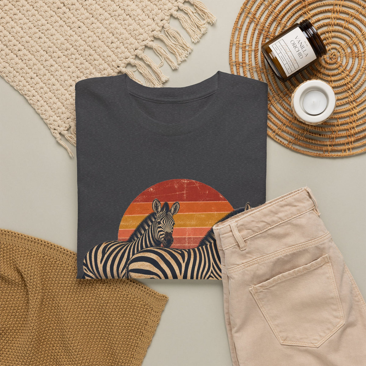 Twin Zebras Sunset T-Shirt Retro Savanna Striped Tee