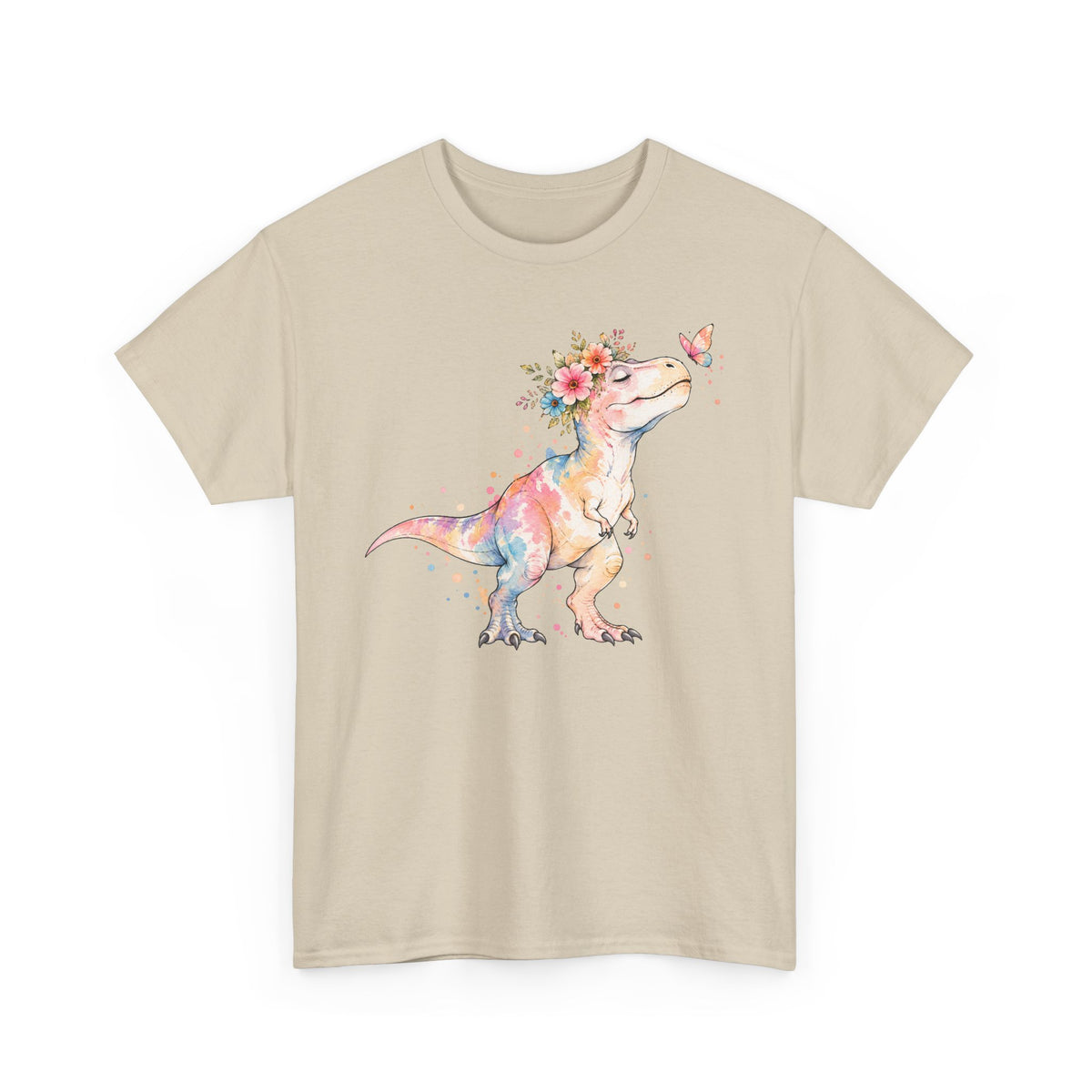 Watercolor T-Rex T-Shirt, Pastel Dinosaur Flower Crown Butterfly Graphic Tee Unisex Cute Dino Shirt