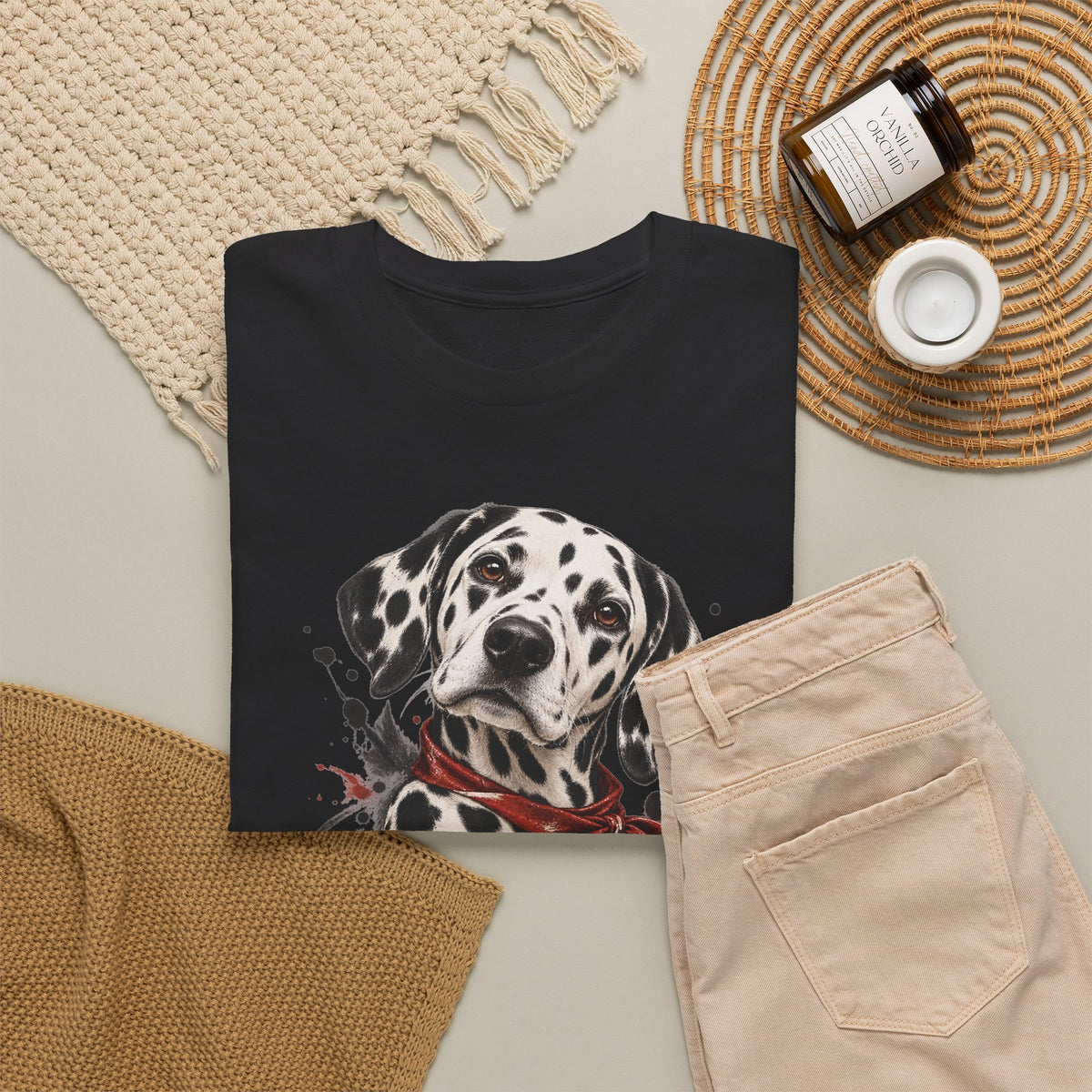 Dalmatian Red Bandana T-Shirt Dog Portrait Splatter Art Tee