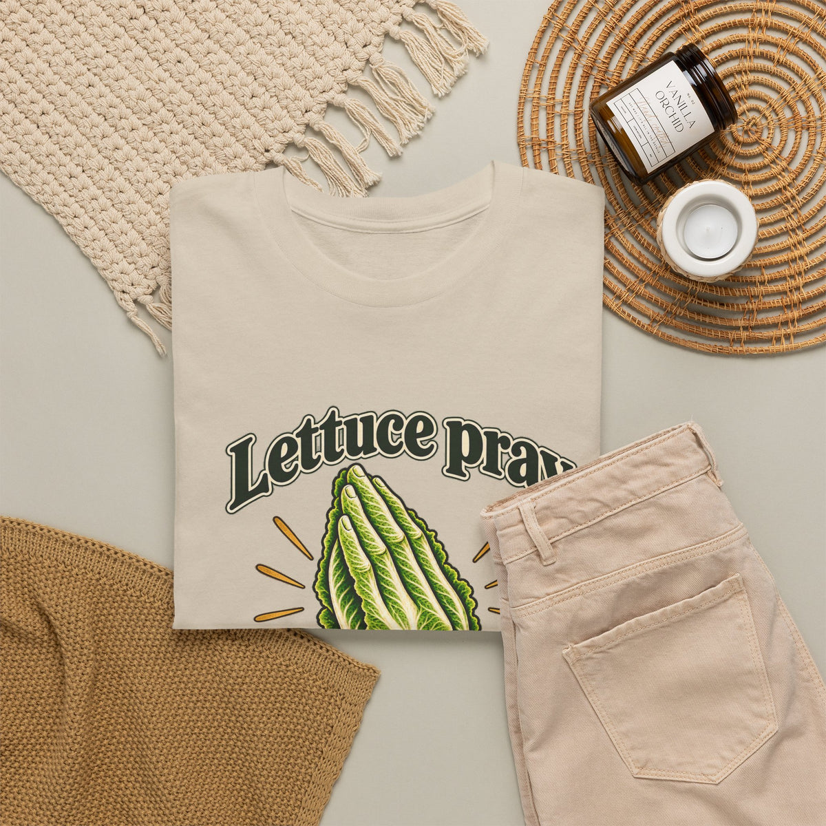 Lettuce Pray For One Another T-Shirt Funny Vegetable Pun Praying Hands Tee