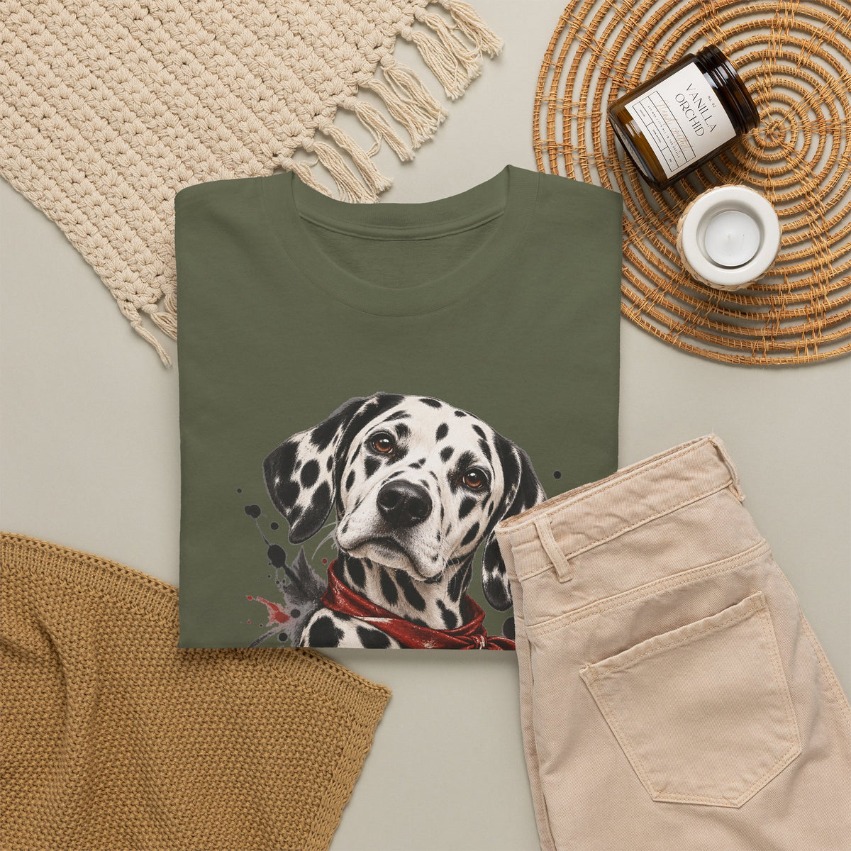 Dalmatian Red Bandana T-Shirt Dog Portrait Splatter Art Tee