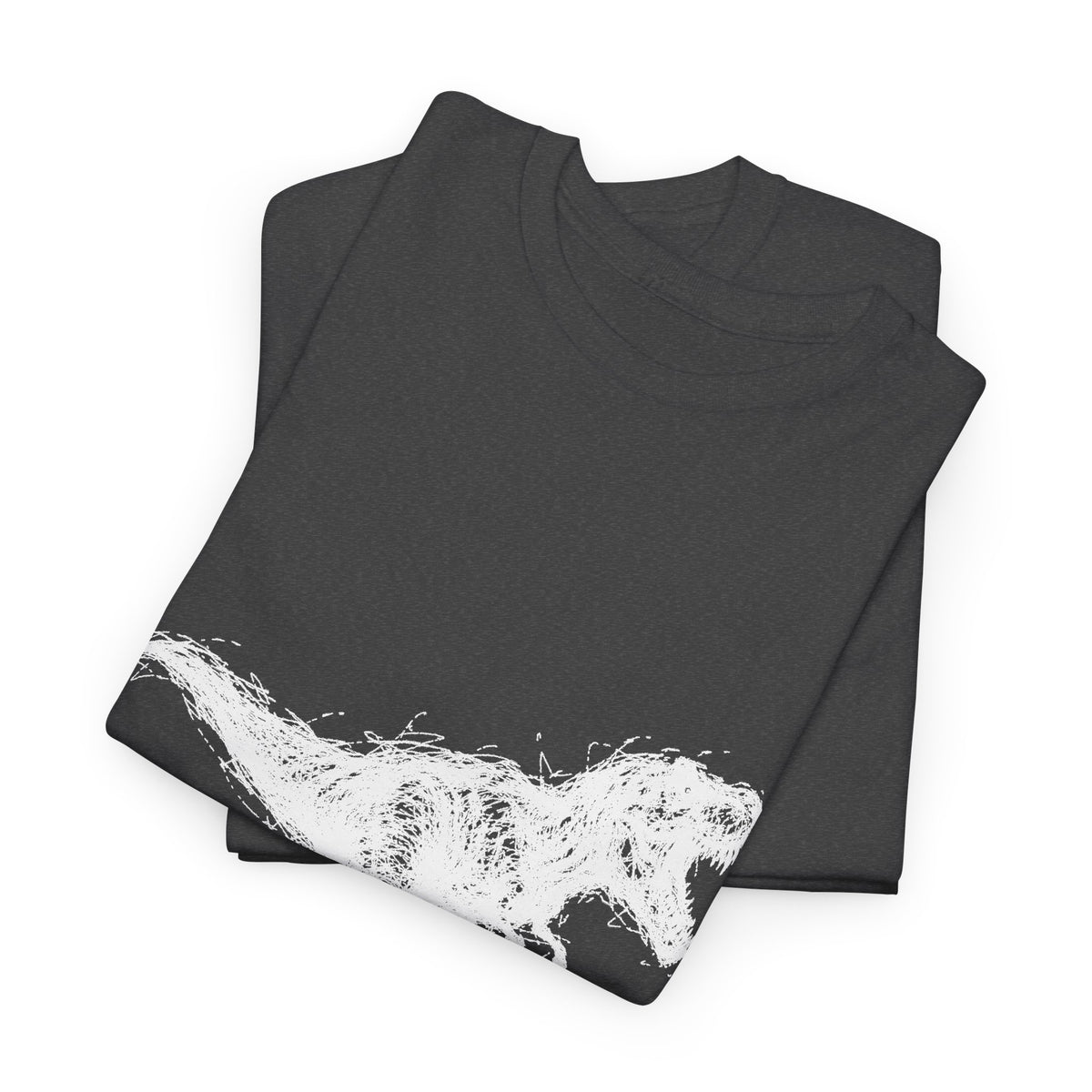 Scribble White T-Rex on Black T-Shirt Minimal Line Art Dinosaur