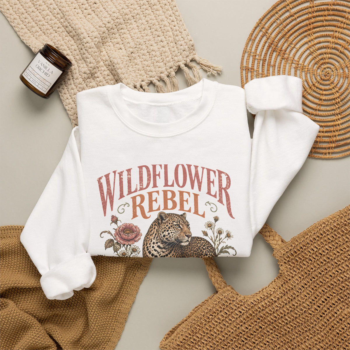 Wildflower Rebel Leopard Sweatshirt Boho Floral Big Cat