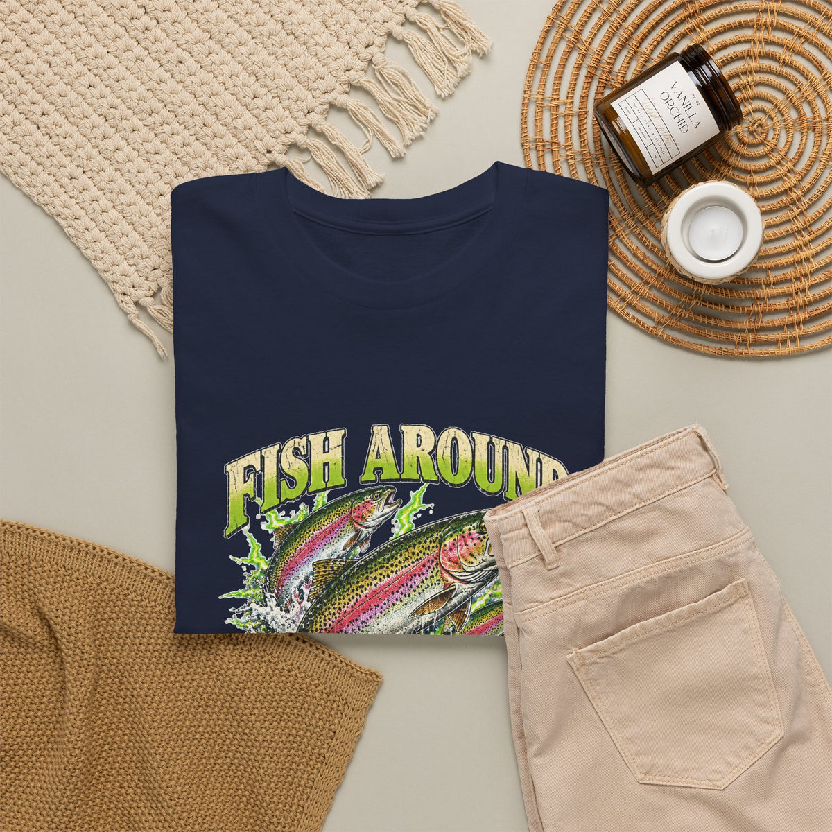 Fish Around and Find Trout T-Shirt Funny Fishing Graphic Tee Rainbow Trout
