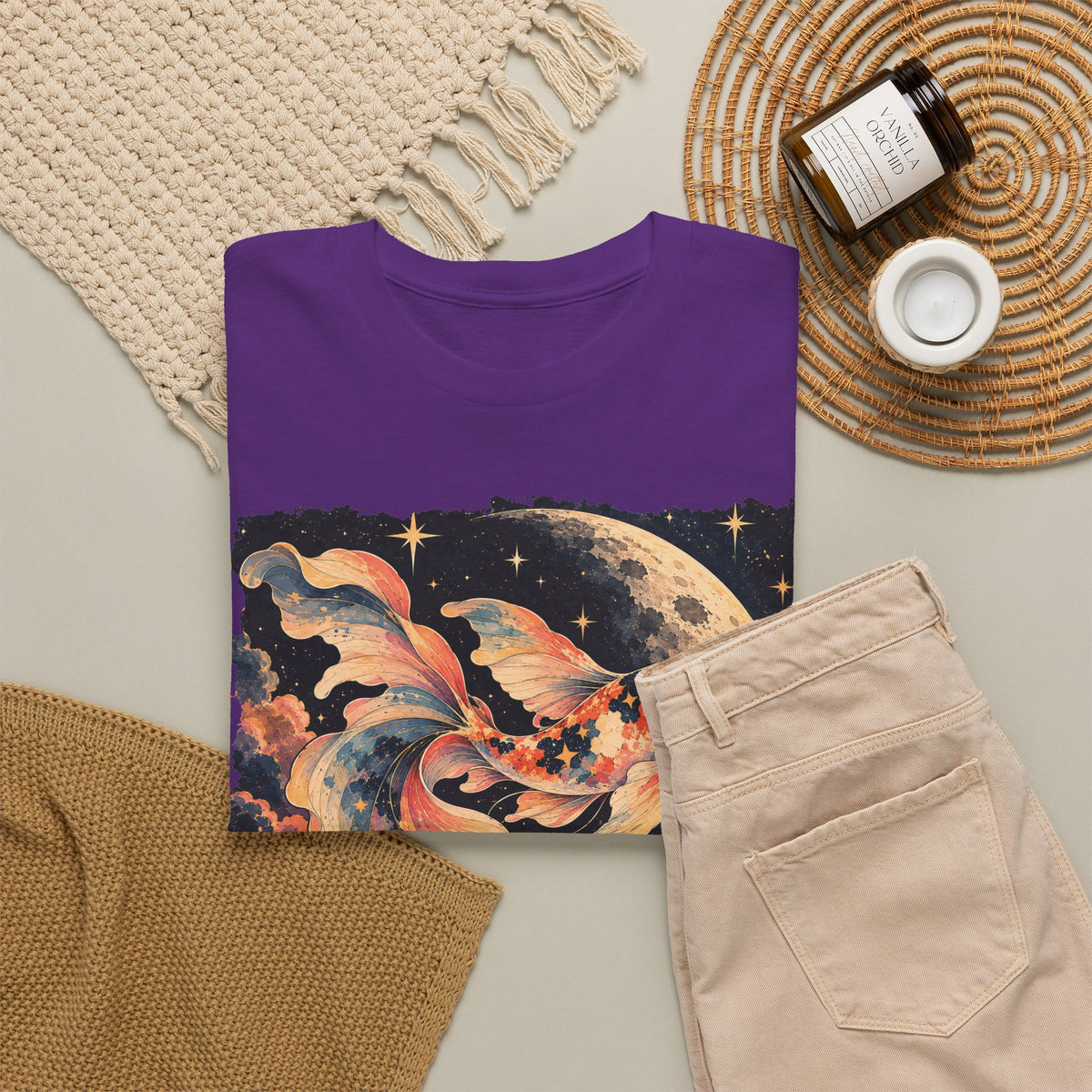 Koi Fish Moon T-Shirt Celestial Koi Night Sky Full Moon Graphic Tee Unisex