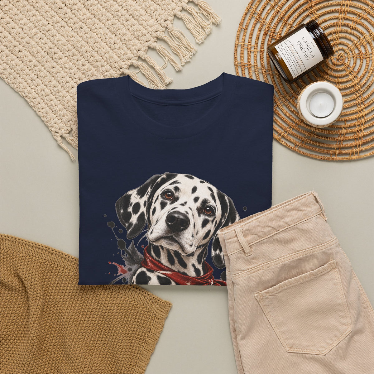 Dalmatian Red Bandana T-Shirt Dog Portrait Splatter Art Tee