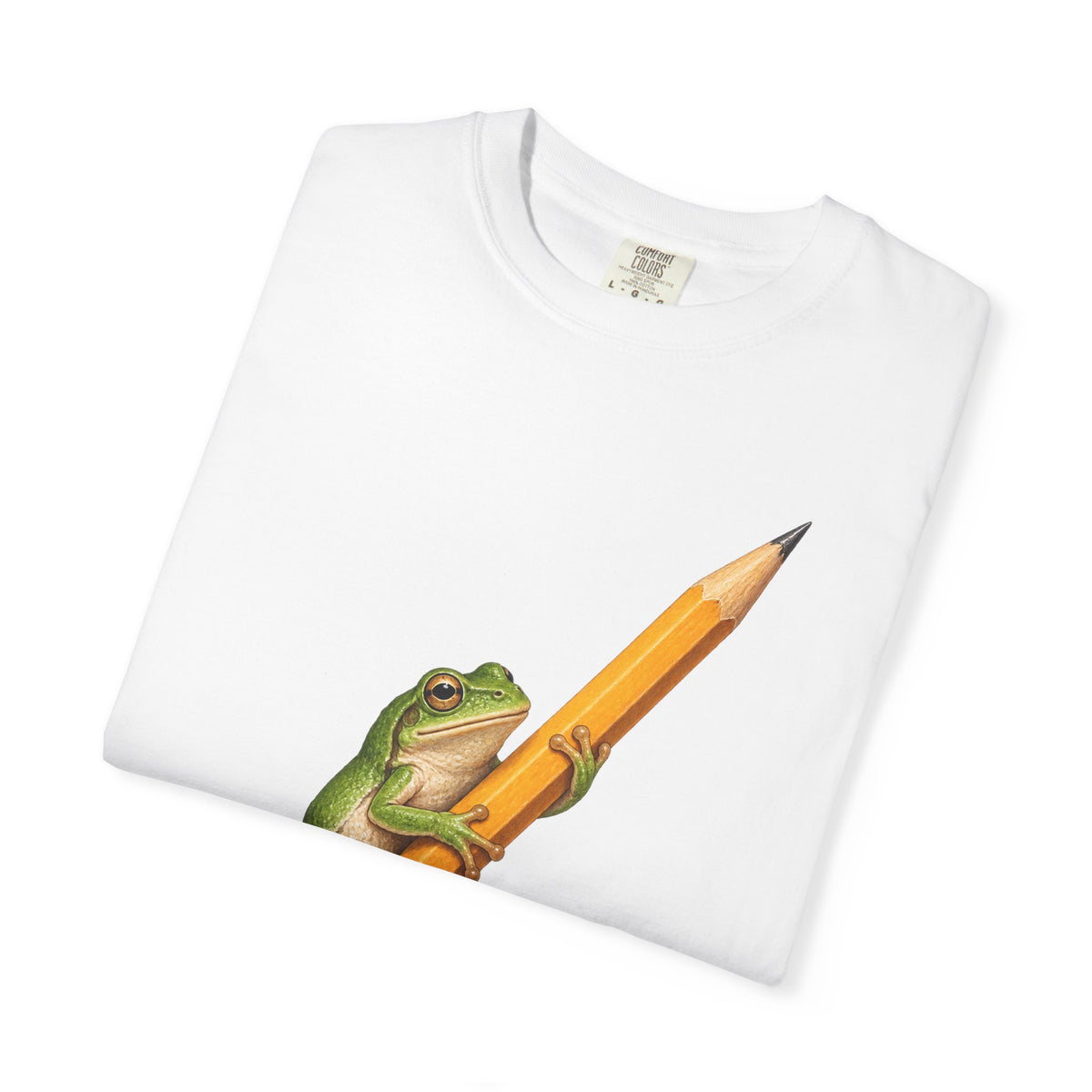 Green Tree Frog on Yellow Pencil Tee Cute Frog Pencil Macro Wildlife Shirt
