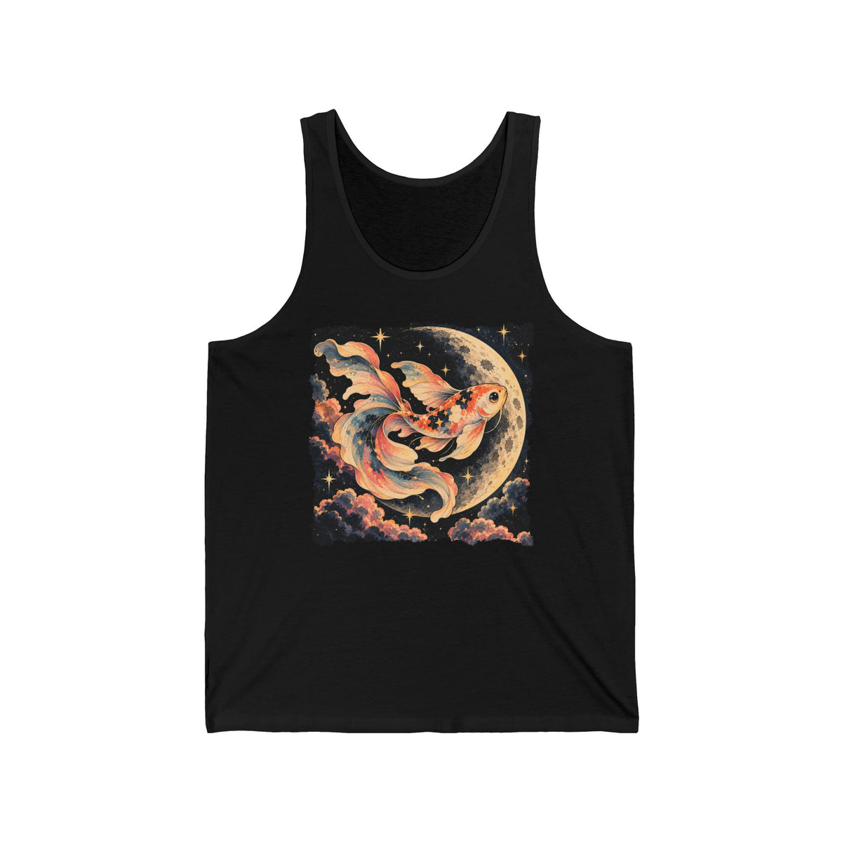Koi Fish Moon Tank Top Celestial Koi Night Sky Full Moon Graphic Tank