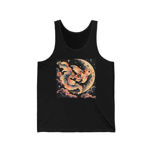 Koi Fish Moon Tank Top Celestial Koi Night Sky Full Moon Graphic Tank