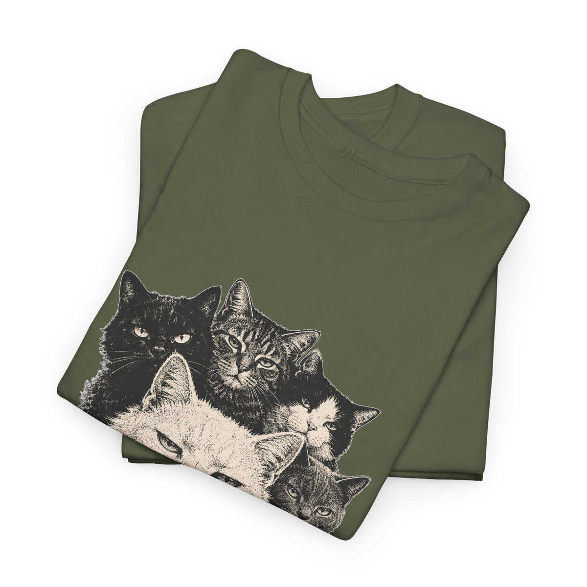 Vintage Grumpy Cats Crew T-Shirt Woodcut Smoking Cat Gang Retro Tattoo Style Tee