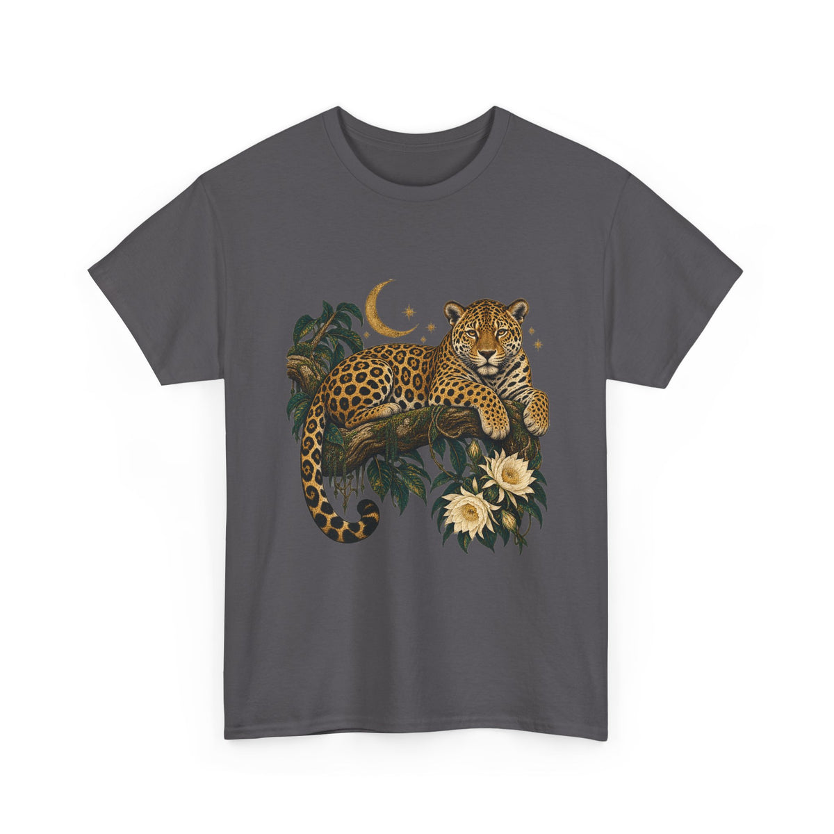 Jaguar Night Bloom Moon T-Shirt Celestial Big Cat Tee