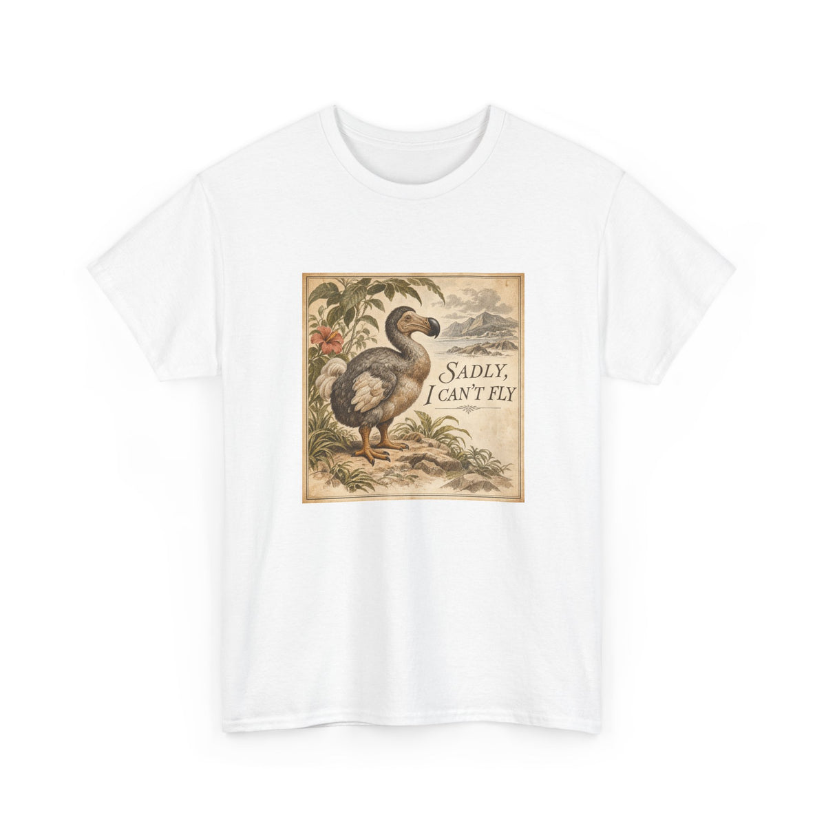 Sadly I Can't Fly T-Shirt Dodo Bird Vintage Naturalist Extinct Funny Tee