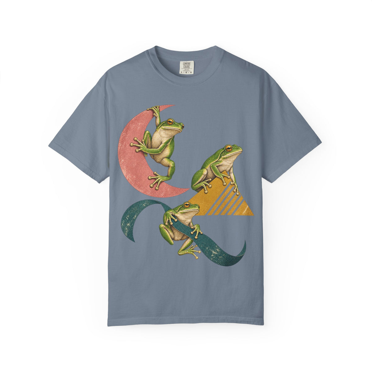 Green Tree Frogs Geometric Moon Triangle Ribbon Tee Midcentury Frog Wildlife Shirt