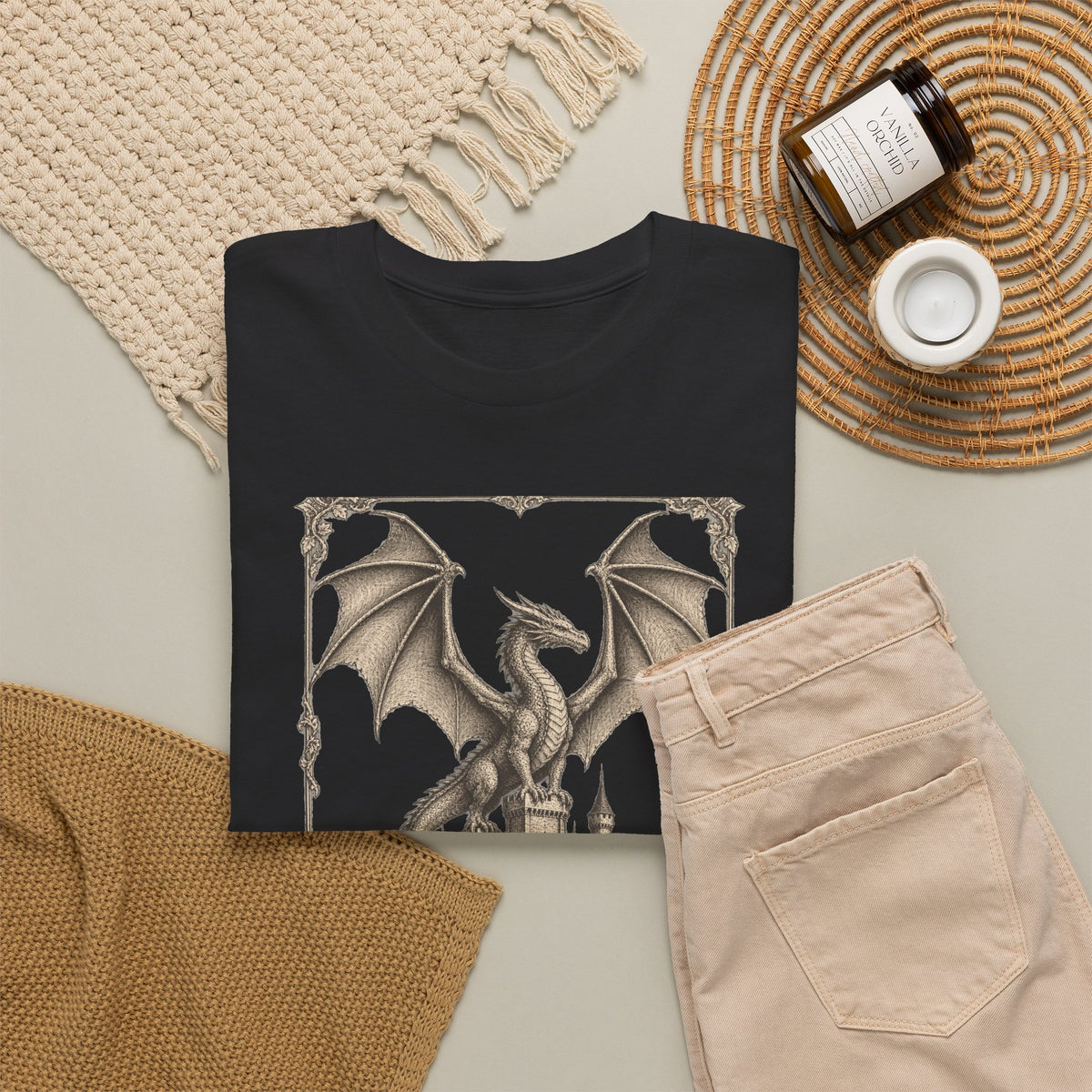 Gothic Dragon Castle T-Shirt Fantasy Stipple Ink Dragon Keep Tee