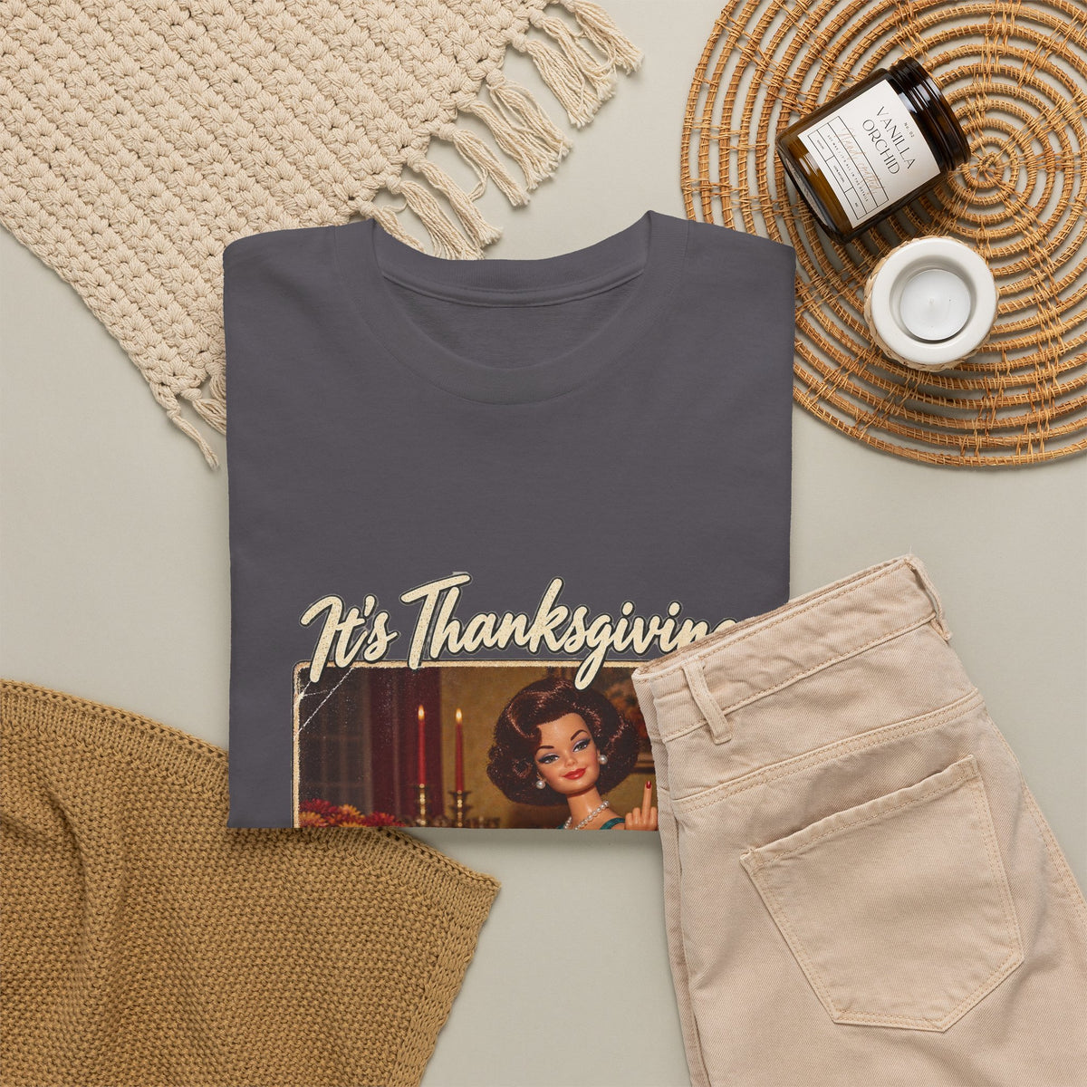 Its Thanksgiving Time to Give Everyone the Bird Funny Tee Retro Brunette Doll Turkey Sarcastic Shirt