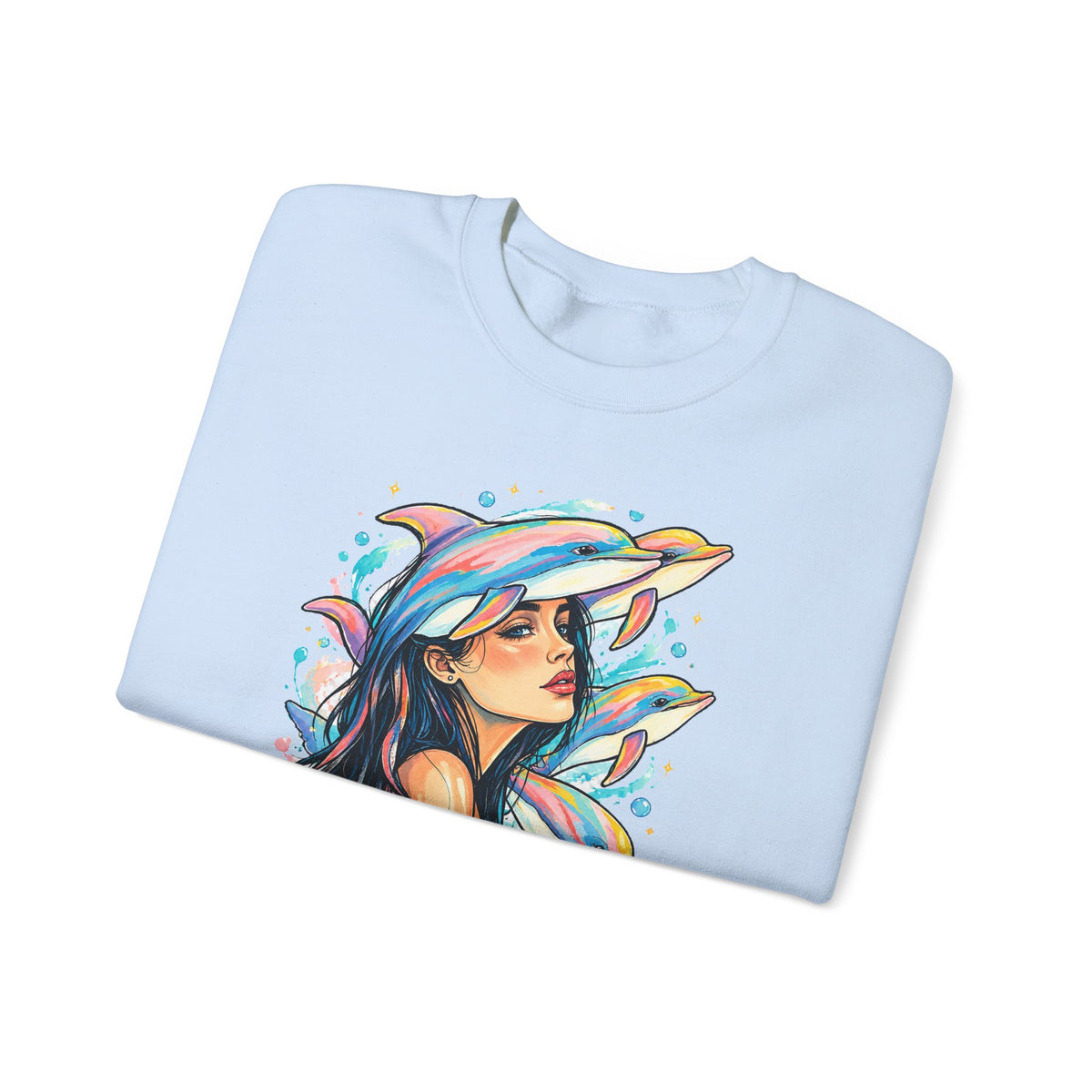 Pastel Dolphin Dream Girl Crewneck Sweatshirt Ocean Dolphins Watercolor Pop Art