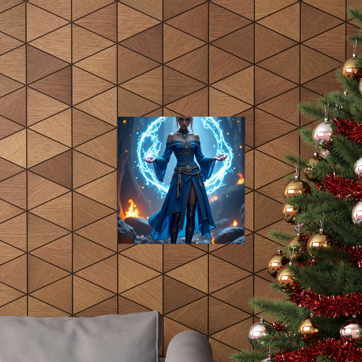 Mystic Sorceress Blue Magic Poster Matte Vertical Wall Art