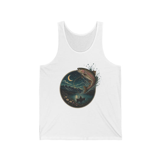 Rainbow Trout Fishing Tank Top Moonlit Lake Fly Fishing