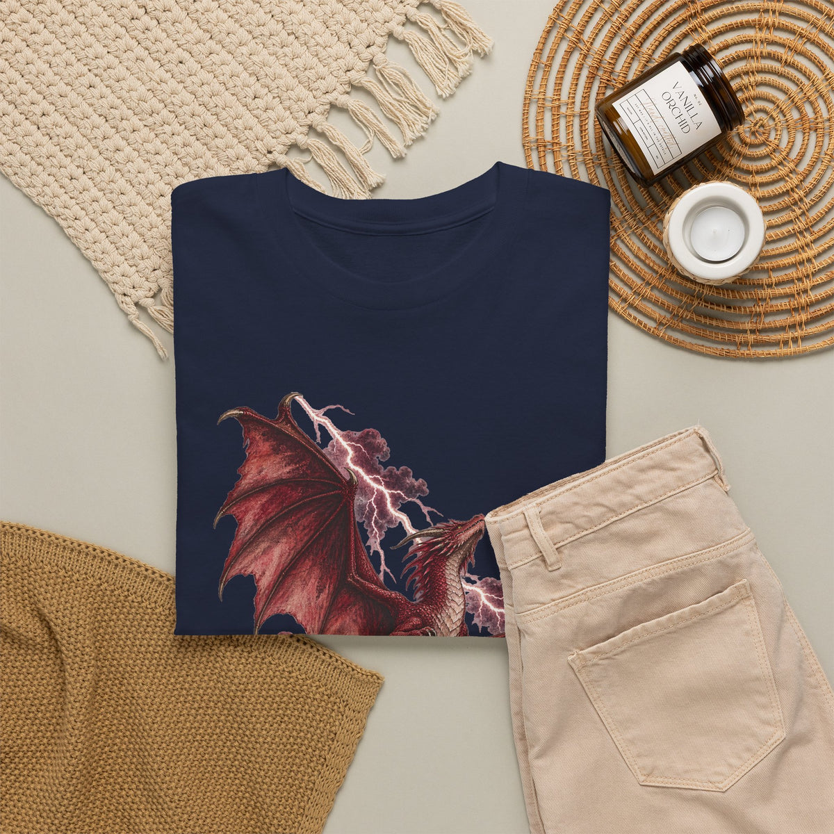Red Lightning Storm Dragon T-Shirt Crimson Dragon Pink Lightning Purple Storm Clouds Fantasy Tee