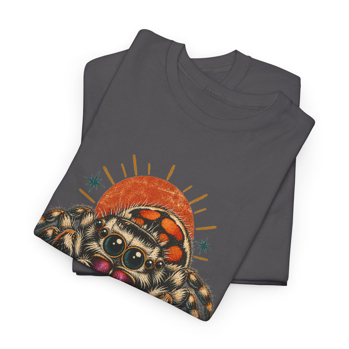 Jumping Spider Sunburst T-Shirt Cute Arachnid Orange Moon Tee