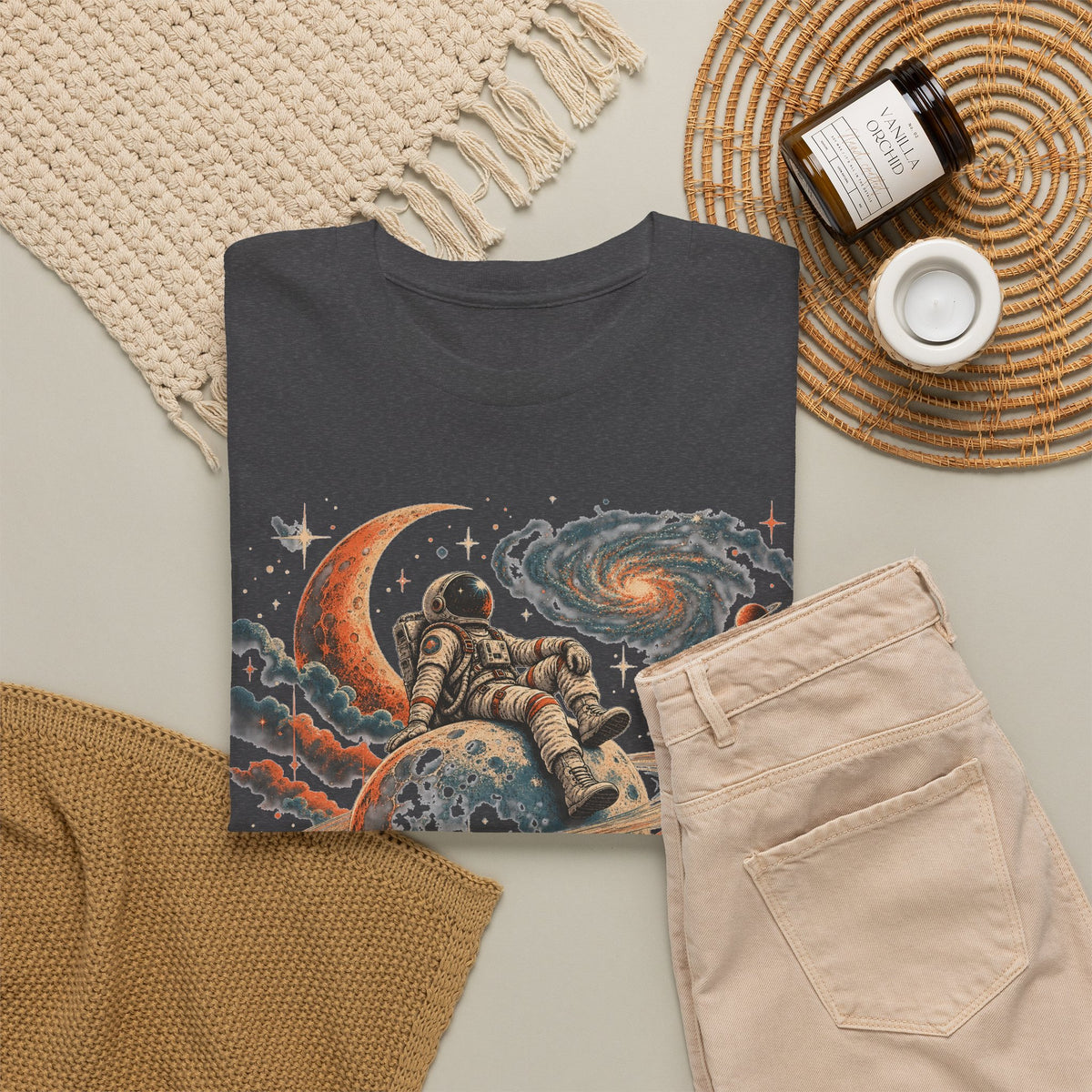 Astronaut on Saturn T-Shirt Chill Astronaut Ringed Planet Galaxy Crescent Moon Tee