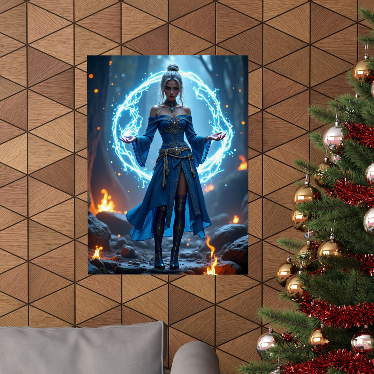 Mystic Sorceress Blue Magic Poster Matte Vertical Wall Art