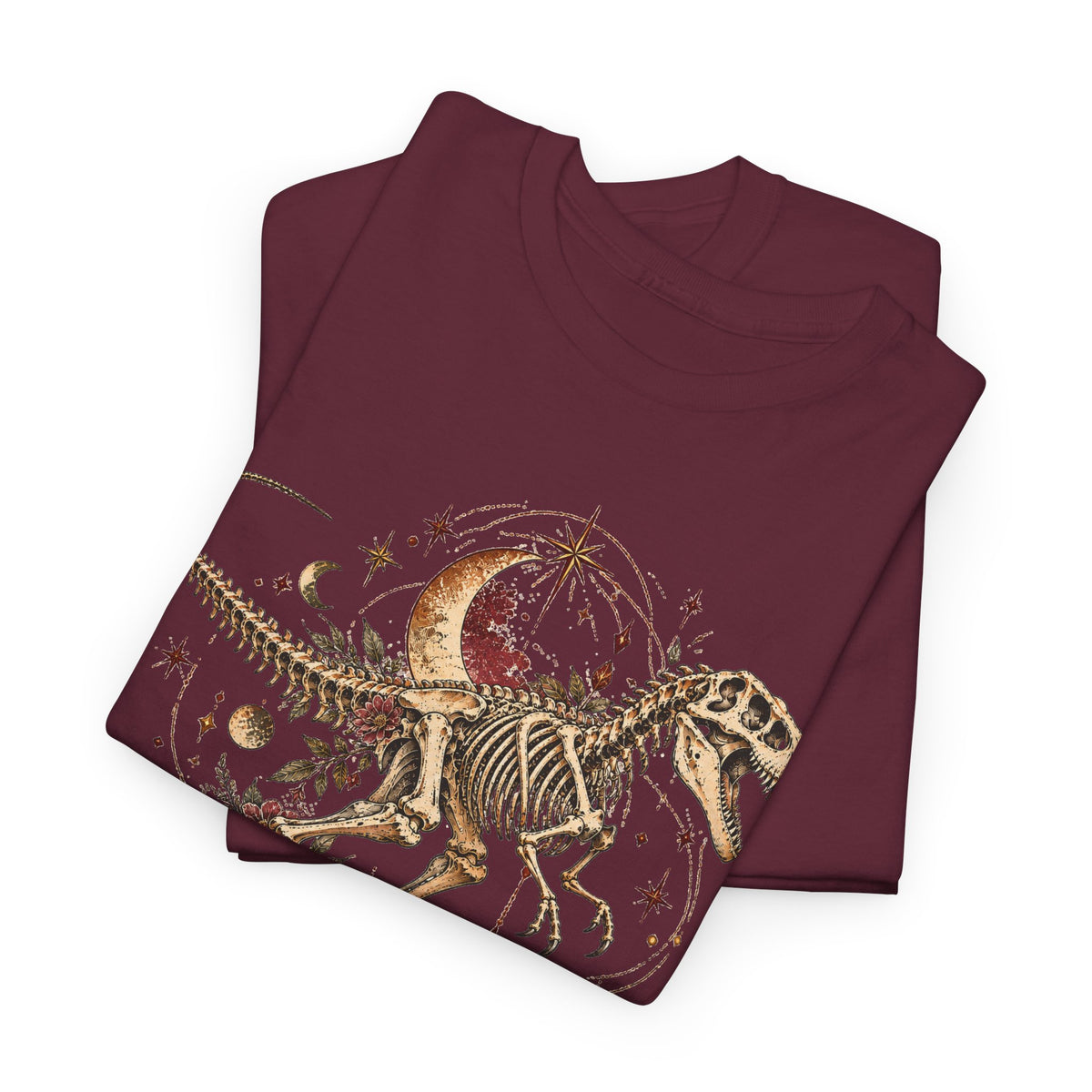 Celestial T-Rex Skeleton T-Shirt, Dinosaur Fossil Moon Stars Graphic Tee Unisex Dark Academia Shirt