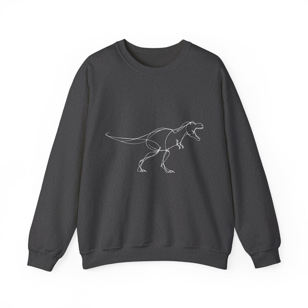 Minimal White Line T-Rex on Black Sweatshirt Simple Dinosaur Sketch