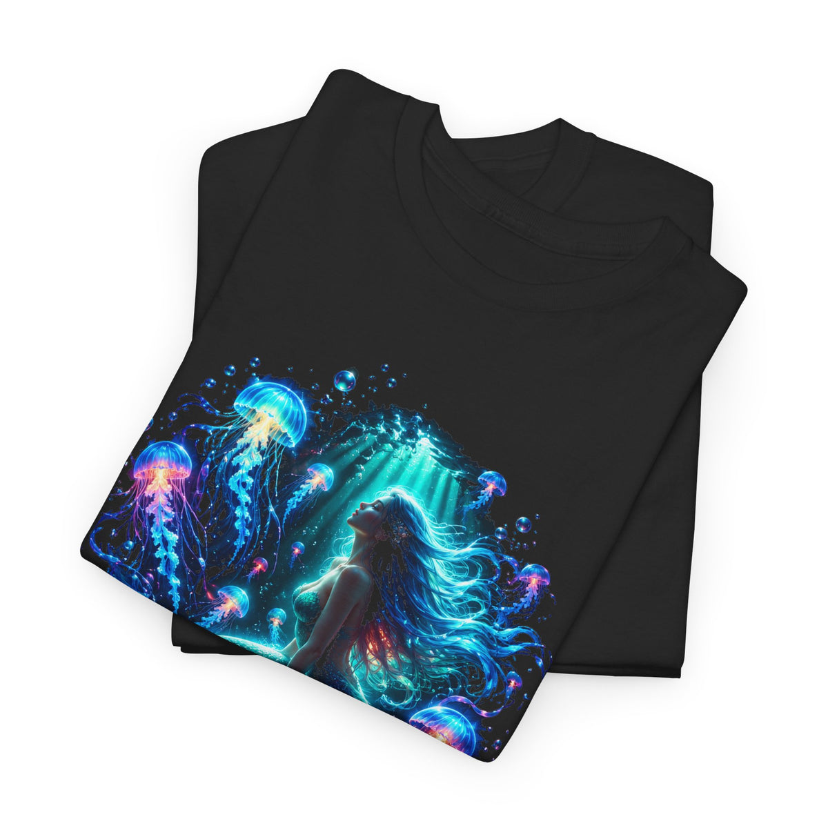 Glowing Jellyfish Mermaid T-Shirt Bioluminescent Ocean Fantasy Mermaid Tee
