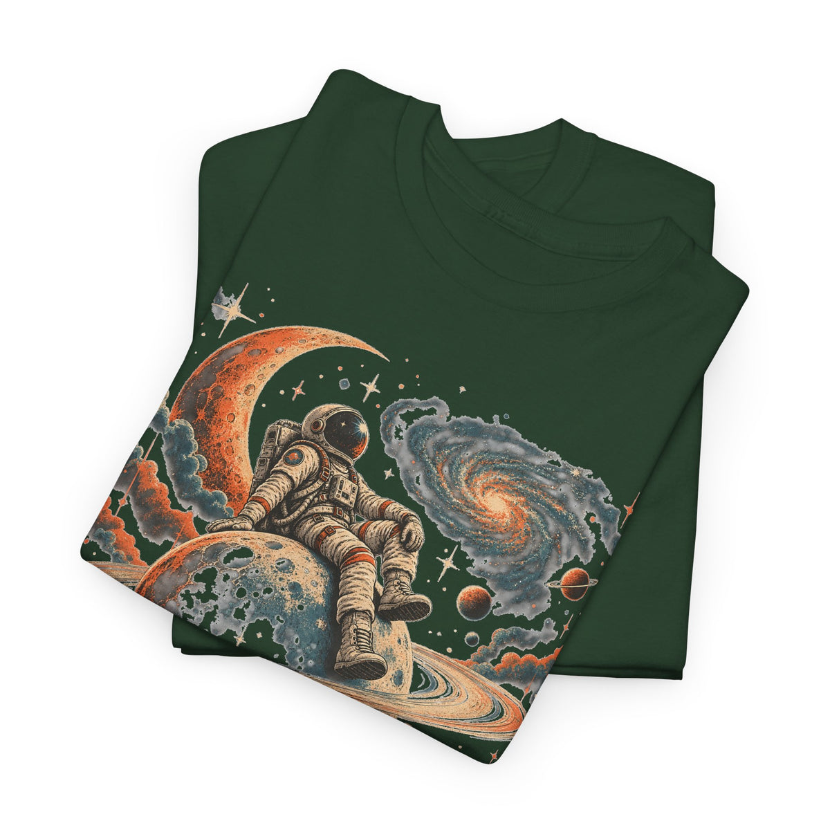 Astronaut on Saturn T-Shirt Chill Astronaut Ringed Planet Galaxy Crescent Moon Tee